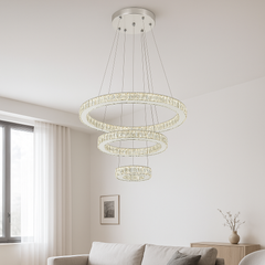 Lustra LED trei cercuri auriu Symphony 120W cu telecomanda, punct focal spectaculos pentru living