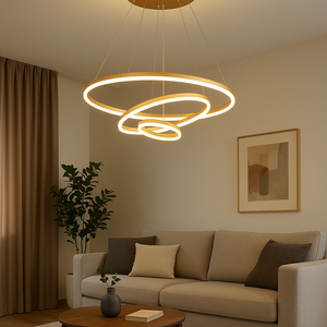 Lustra LED trei cercuri auriu 140W cu telecomanda A15/3