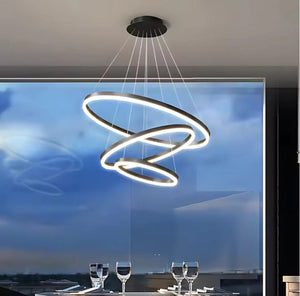 Lustra LED trei cercuri negru mat 140W cu telecomanda A15/3BK
