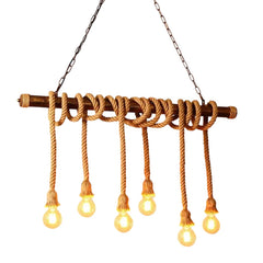 Lustra JD-100 rustica cu franghii si 10 becuri E27, perfecta pentru scari cu tavan inalt si estetica industriala.