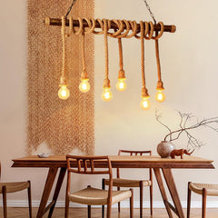 Pendul JD-100 cu franghii si structura metalica, 10 becuri E27, perfect pentru dining rustic sau industrial modern.