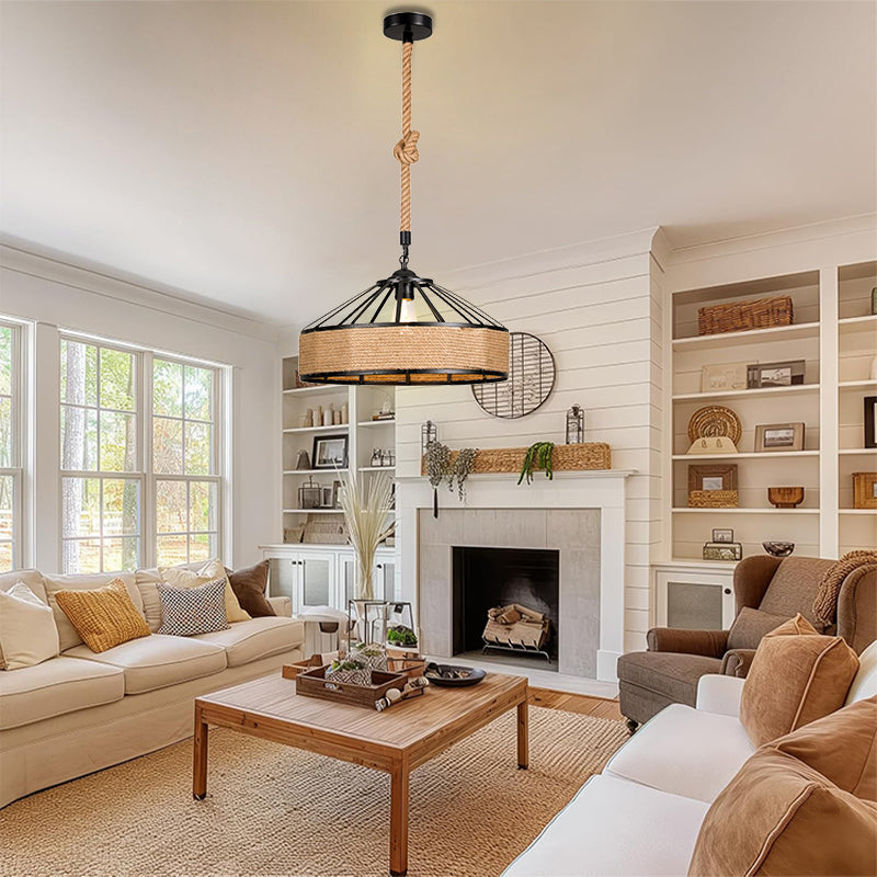 Pendul JD-400 negru rustic-industrial cu forma rotunda Ø400 mm si soclu E27, ideal pentru livinguri moderne cu accent urban si decor minimalist.