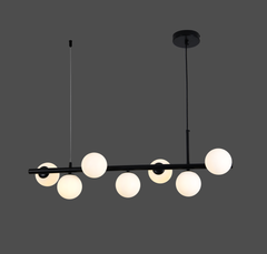 Lustra LED negru mat 7 globuri sticla mata, iluminare stil industrial pentru bar si cafenea