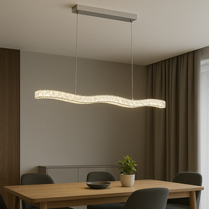 Lustra LED cristal ondulata moderna argintiu 56W 80cm cu telecomanda 75169
