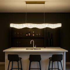 Candelabru LED auriu liniar cu cristale 98cm cu telecomanda, iluminat sofisticat pentru bar sau tejghea