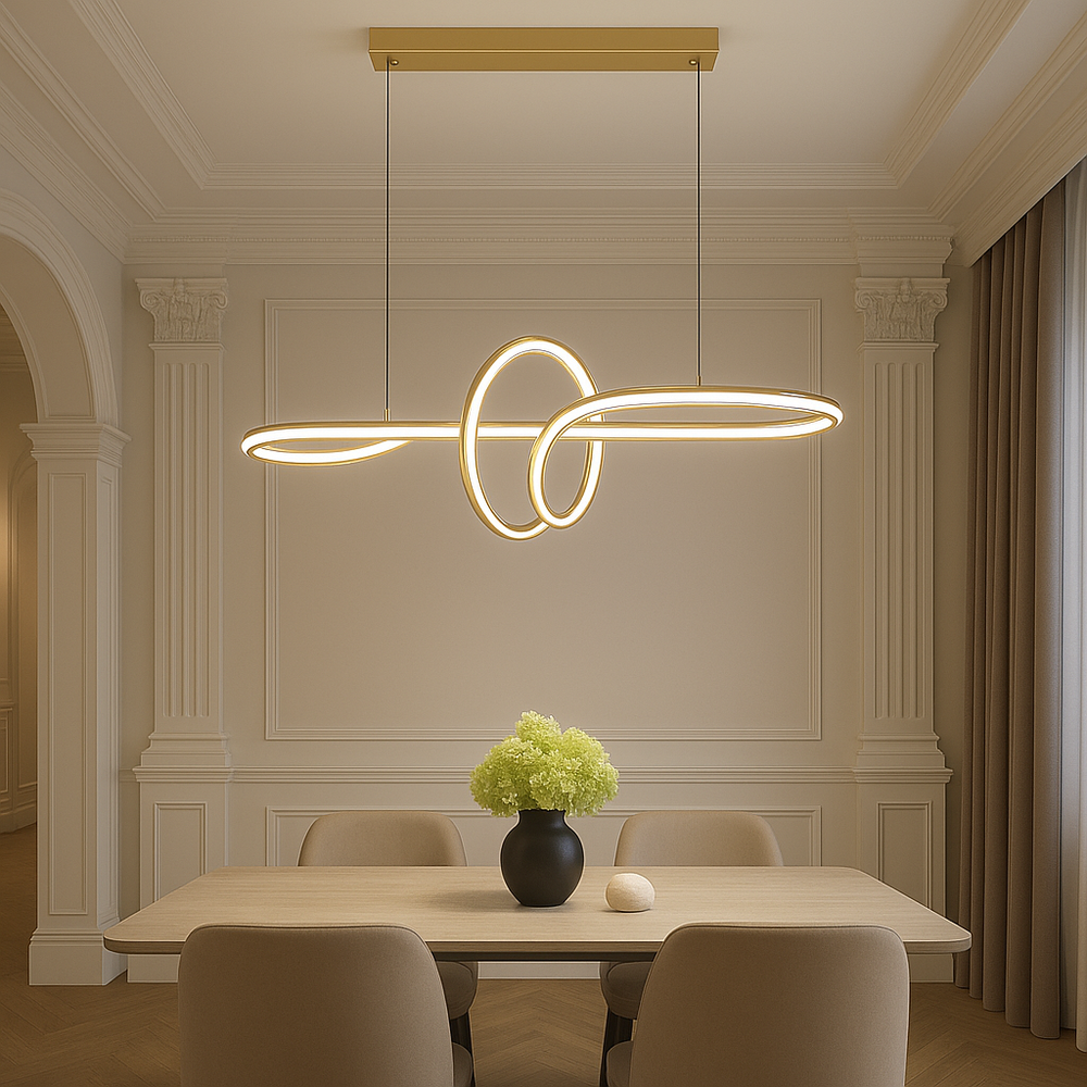 Lustra LED auriu 216W cu telecomanda, punct central elegant pentru zona de dining