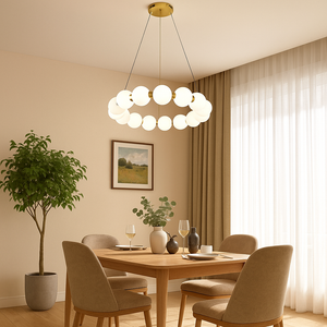 Lustra LED rotunda aurie cu 15 globuri opal 510mm