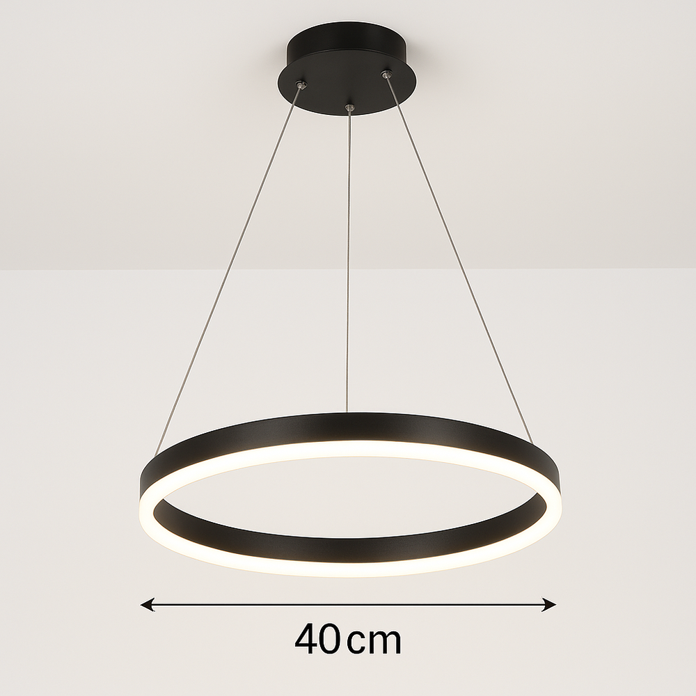Lustra LED cerc rotund negru mat 44W cu telecomanda, lumina ambientala pentru dormitor