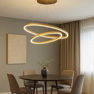 Lustra LED 2 cercuri auriu satinat 140W cu telecomanda A13/2GD