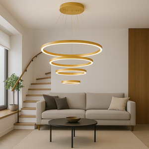 Lustra LED patru cercuri auriu 220W cu telecomanda A18/4GD