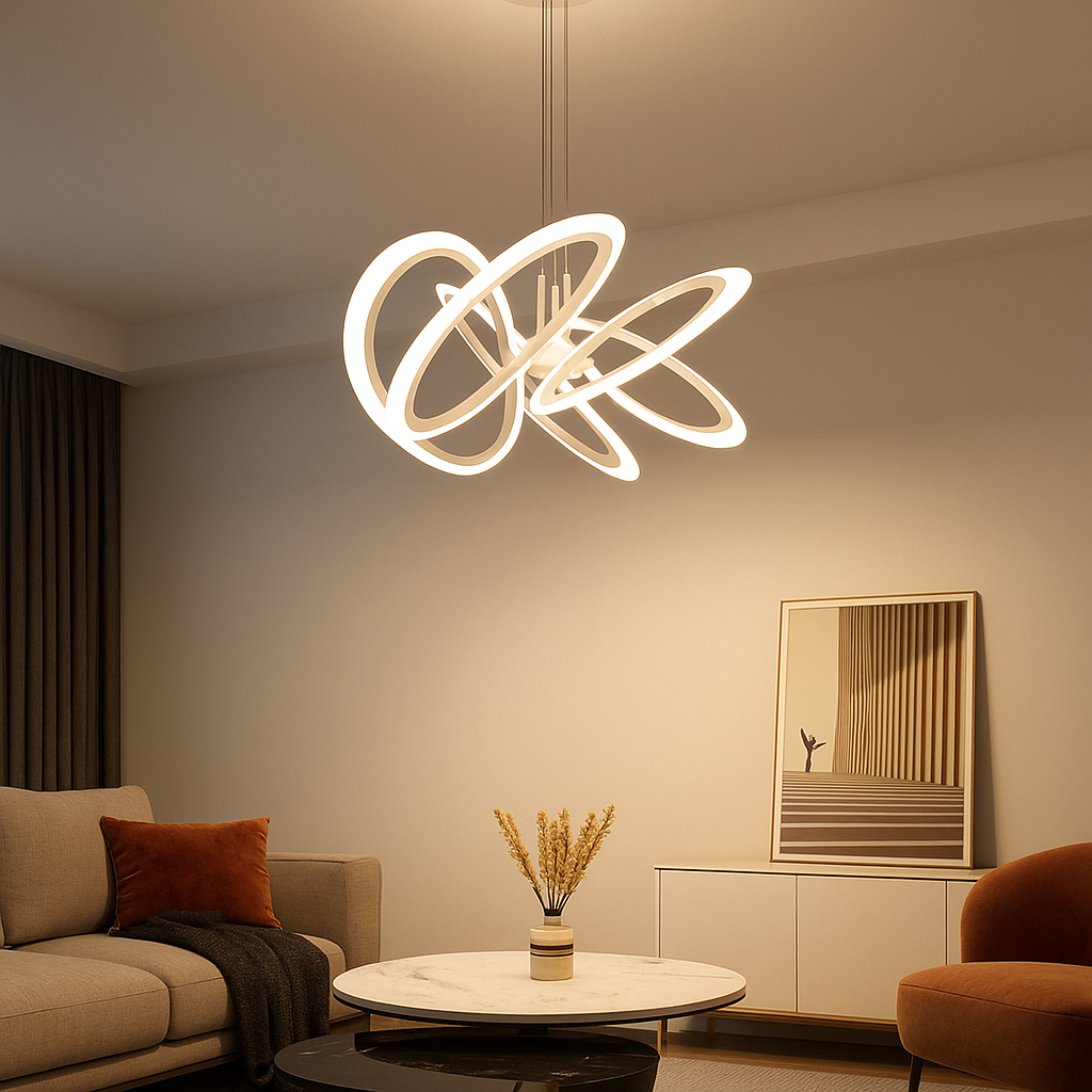 Lustra LED auriu 160W cu telecomanda, punct central impresionant pentru living spatios