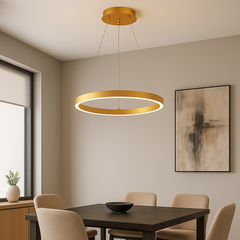 Lustra LED cerc rotund auriu mat 44W cu telecomanda, punct focal pentru dining