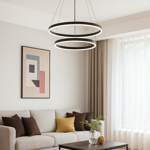 Lustra LED 2 cercuri negru mat 140W cu telecomanda A13/2