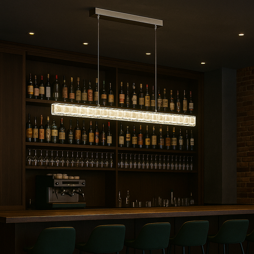 Lustra LED tip bara argintiu Flow 56W 80cm cu telecomanda, iluminare decorativa pentru bar