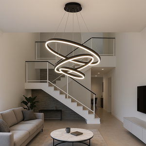 Lustra LED trei cercuri negru mat 140W cu telecomanda A15/3BK