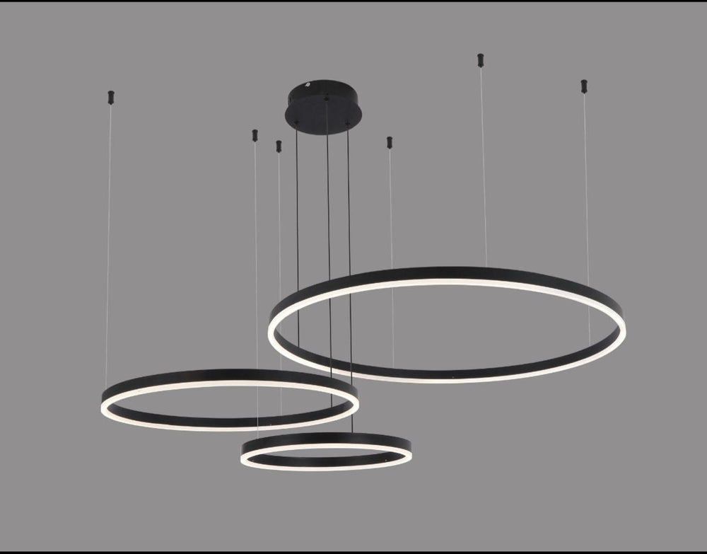 Lustra LED neagra 3 cercuri suspendata 200W, iluminare decorativa pentru masa de dining moderna