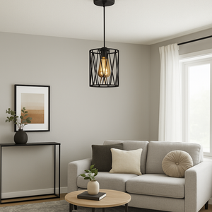Pendul LED metal negru cilindric Ø140×H200 mm cu bec