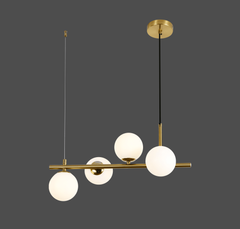 Lustra LED auriu 4 globuri sticla mata, lumina ambientala confortabila pentru dormitor
