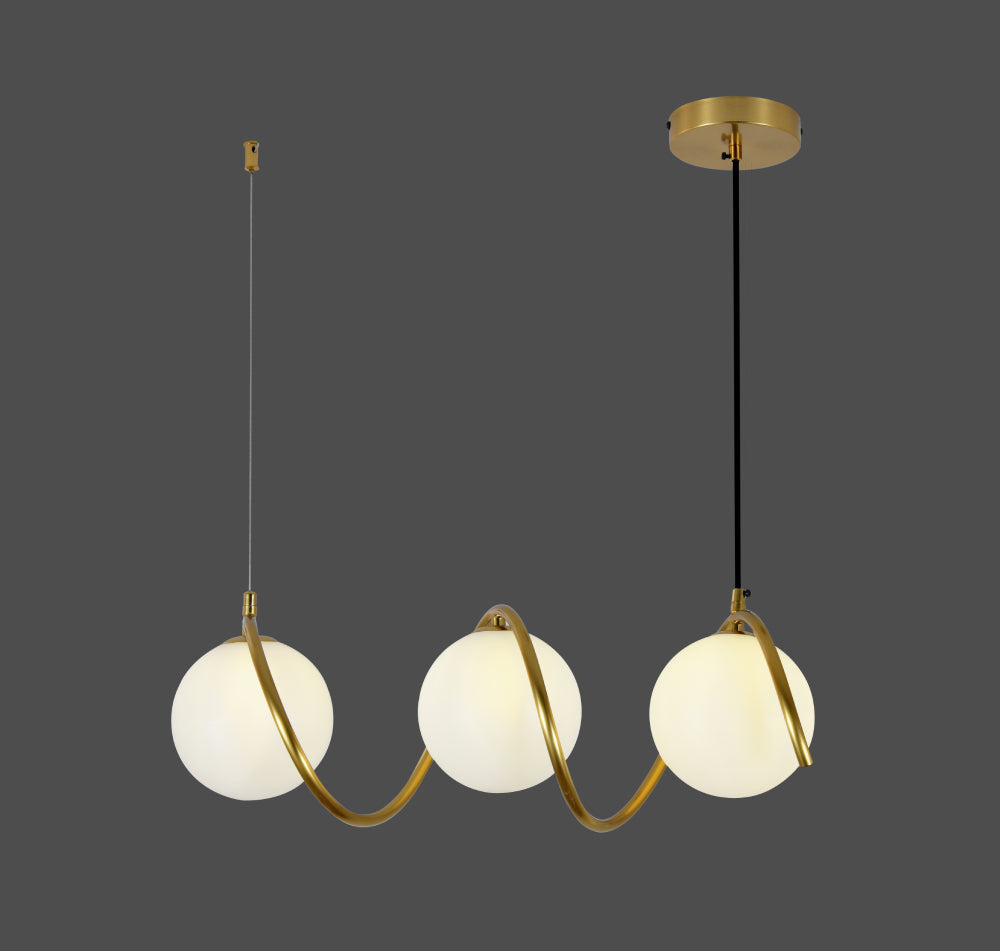 Lustra LED auriu 3 globuri sticla mata, lumina ambientala placuta pentru dormitor