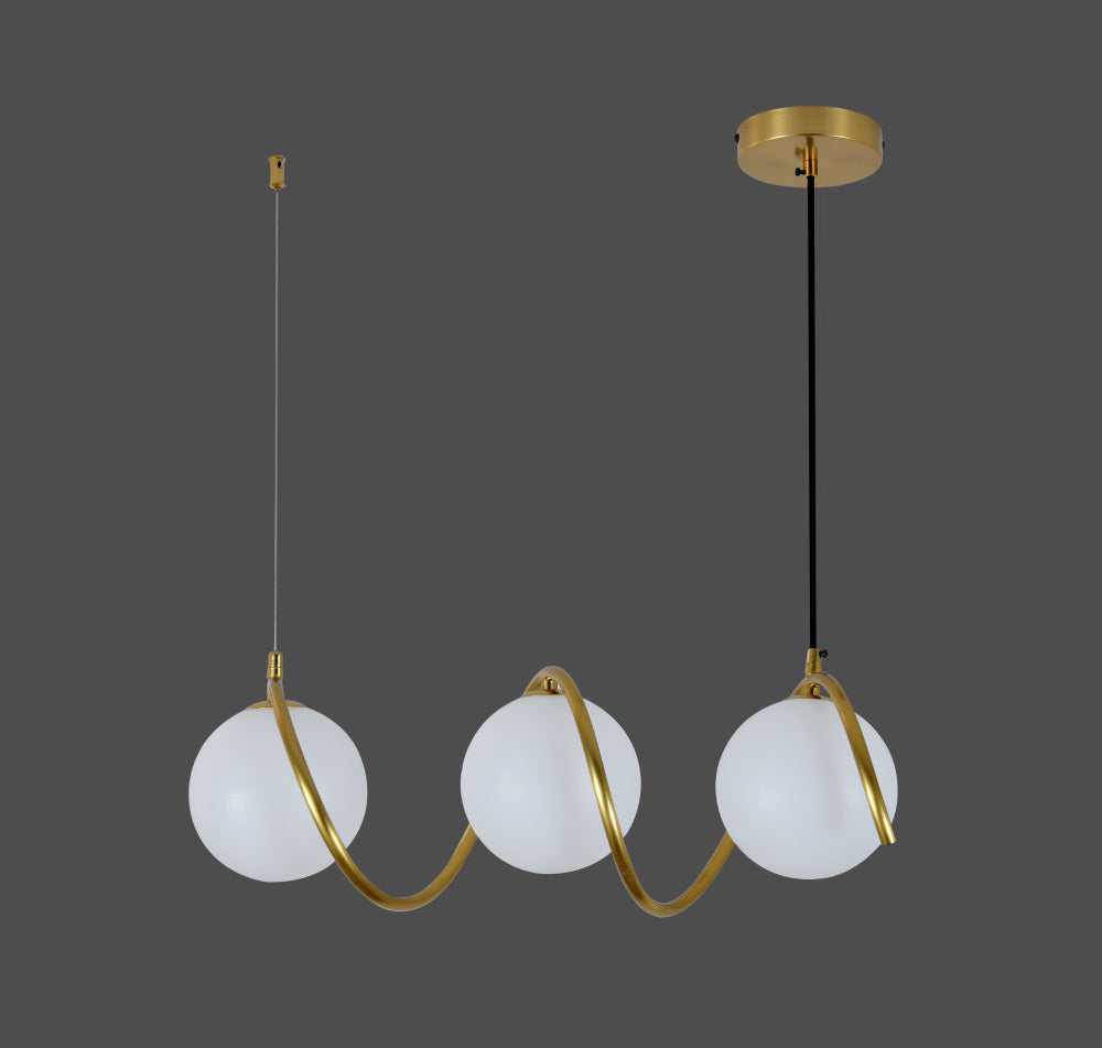 Lustra LED auriu 3 globuri sticla mata, iluminare decorativa pentru bar si bar counter