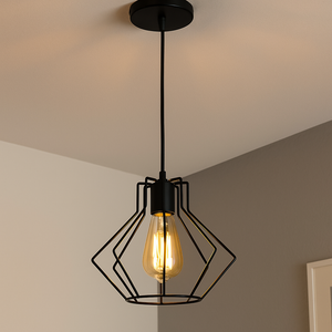 Pendul LED metal negru geometric Ø200×H220 mm cu bec
