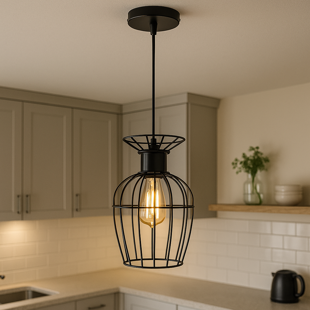 Pendul Led Industrial Tip Cusca, Ø160×H250 Mm, 1Xe27 Max 60W, Finisa in interior modern