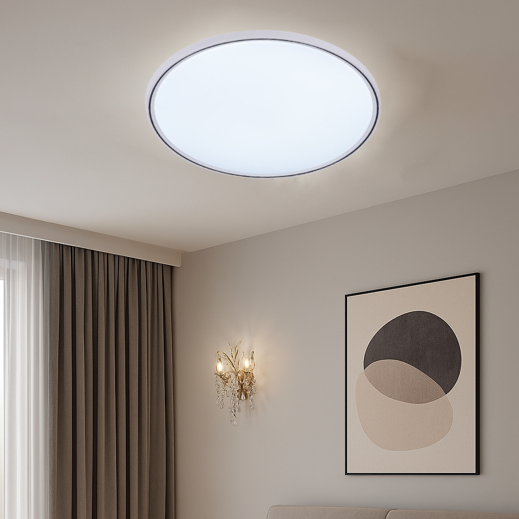 Plafoniera LED rotunda ML-003/460WH+BK 45W cu margine neagra si lumina rece 6500K, ideala pentru livinguri moderne.