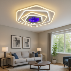 Plafoniera LED rotunda alba 94W cu lumina reglabila 3000–6500K si telecomanda ofera iluminare moderna si uniforma pentru livinguri elegante.