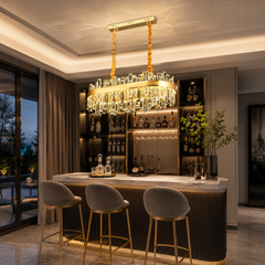 Candelabru LED oval auriu cu cristale 80x35cm 140W 8652