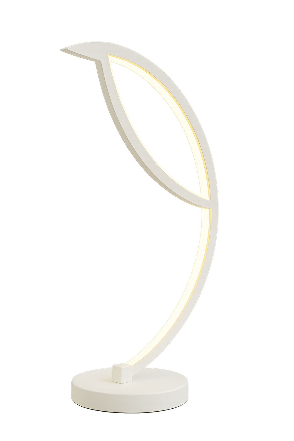 Veioza LED alba forma frunza 40W ofera lumina calda sau rece, ideala pentru dormitoare relaxante cu decor modern si atmosfera confortabila.