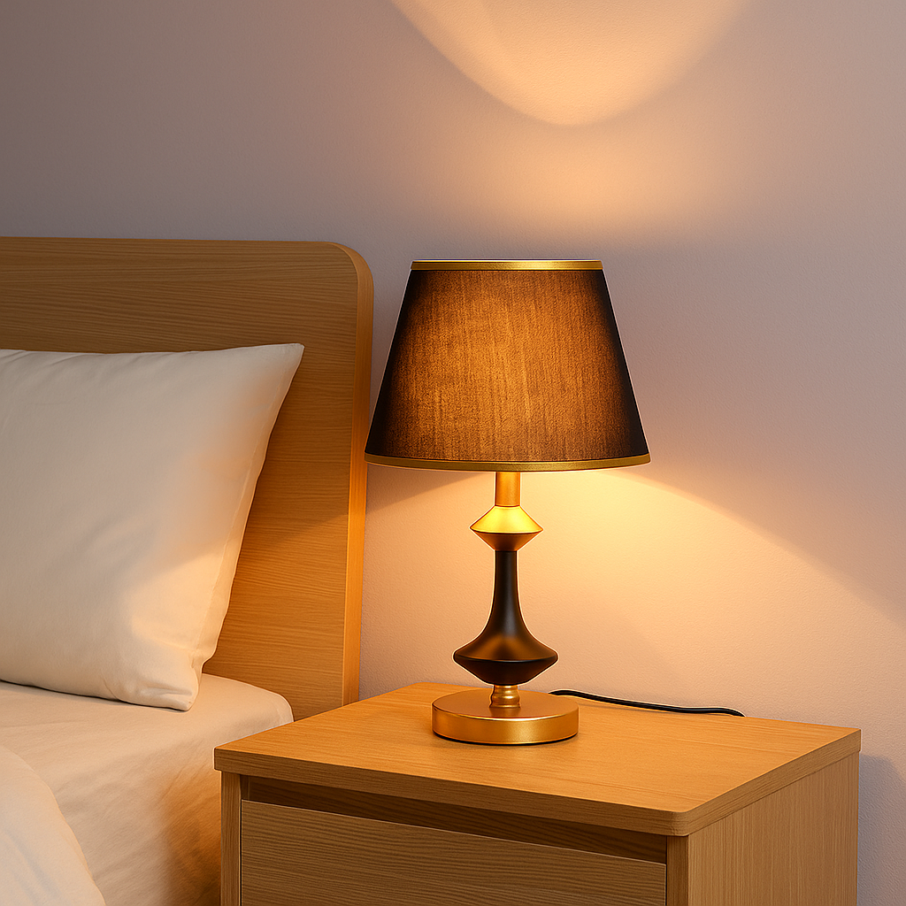 Veioza 8619 cilindrica negru-auriu cu abajur textil, ideala pentru dormitor modern, lumina calda si ambient relaxant pentru seara.

🍽️ Dining