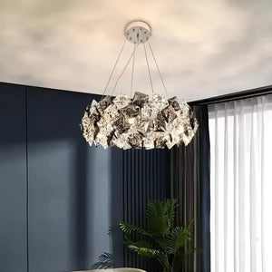 Candelabru rotund cu cristale argintiu 40 cm model 89005-400CR
