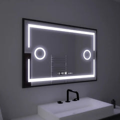 Oglinda smart dreptunghiulara 120x80 cm cu iluminare LED profesionala, control tactil si sistem de dezaburire, ideala pentru bai moderne.
