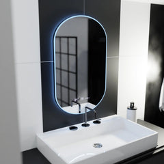 Oglinda smart ovala 50x80 cm LUBAN Lucia cu LED reglabil, contur luminos, afisaj digital si sistem de dezaburire pentru bai moderne.
