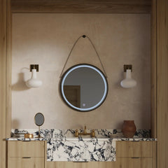 Oglinda LED Rotunda 60x60 cm cu Ceas Digital si Dezaburire | Design Modern cu Curea Decorativa