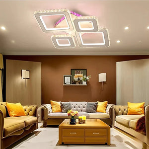 Lustra LED moderna patrata alb-crom 162W cu telecomanda 19376/2+2