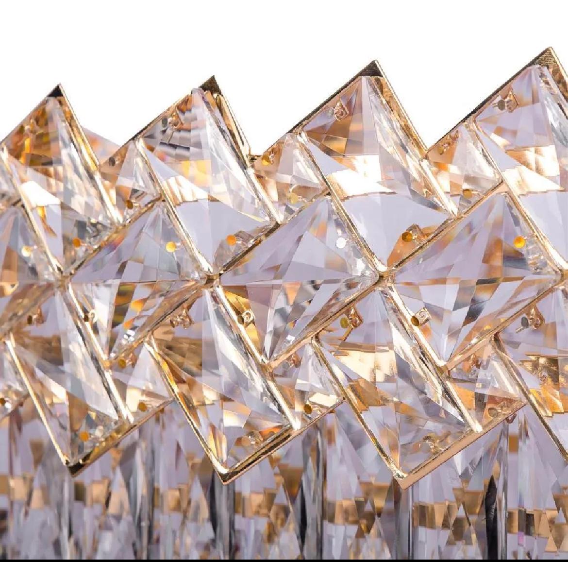 Candelabru cristale dreptunghiular auriu 800x300 mm deasupra mesei dreptunghiulare, 8 E27, stil glam modern