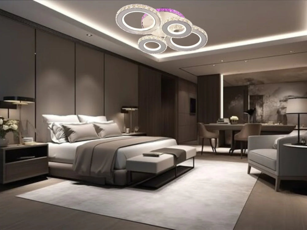 lustra LED 19373D/2+2WH+CR aprox.160W lumina reglabila 3000–6500K cu telecomanda, perfecta pentru dormitor modern si iluminare confortabila