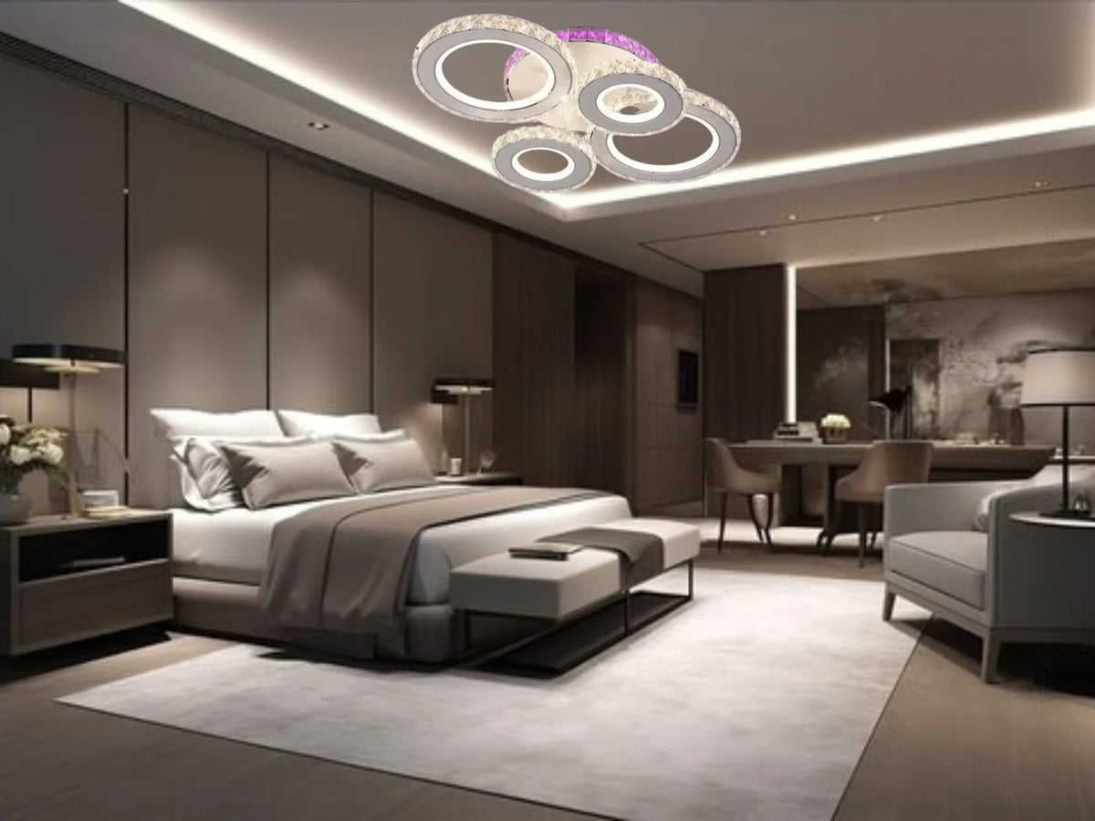 lustra LED 19373D/2+2WH+CR aprox.160W lumina reglabila 3000–6500K cu telecomanda, perfecta pentru dormitor modern si iluminare confortabila