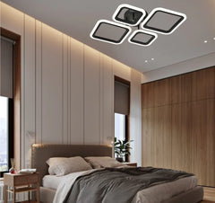 Lustra LED neagra 8036/2+2BK 72W cu forme geometrice si lumina ajustabila, perfecta pentru dormitor modern si ambient relaxant