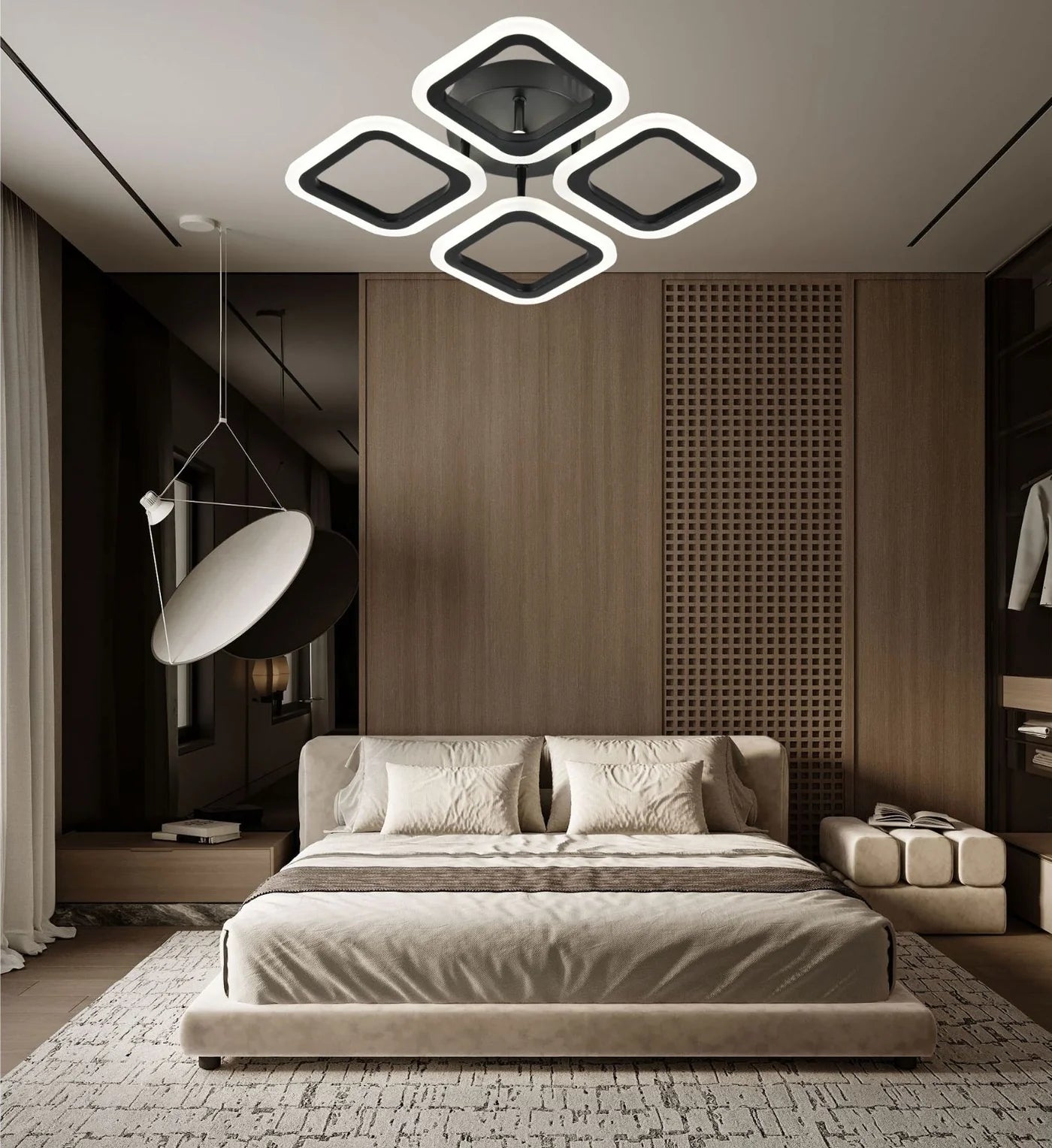 Lustra LED 8036/4BK negru 56W cu design patrat si lumina ajustabila, perfecta pentru dormitor modern