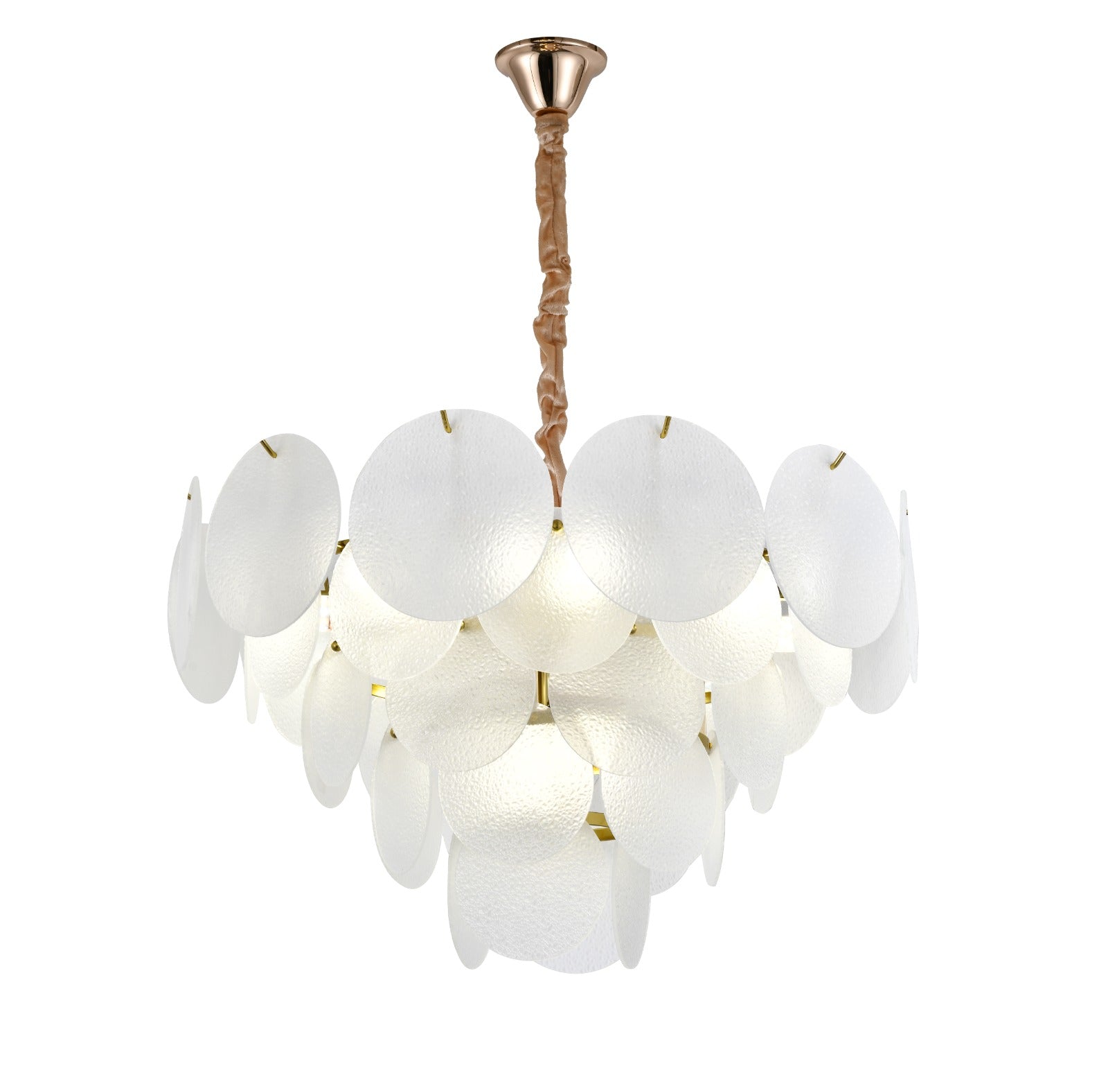 Candelabru modern auriu Ø60 cm cu sticla mata si 10 E27, lumina uniforma pentru dormitor spatios, stil premium si decorativ, model 5867-600 TB.