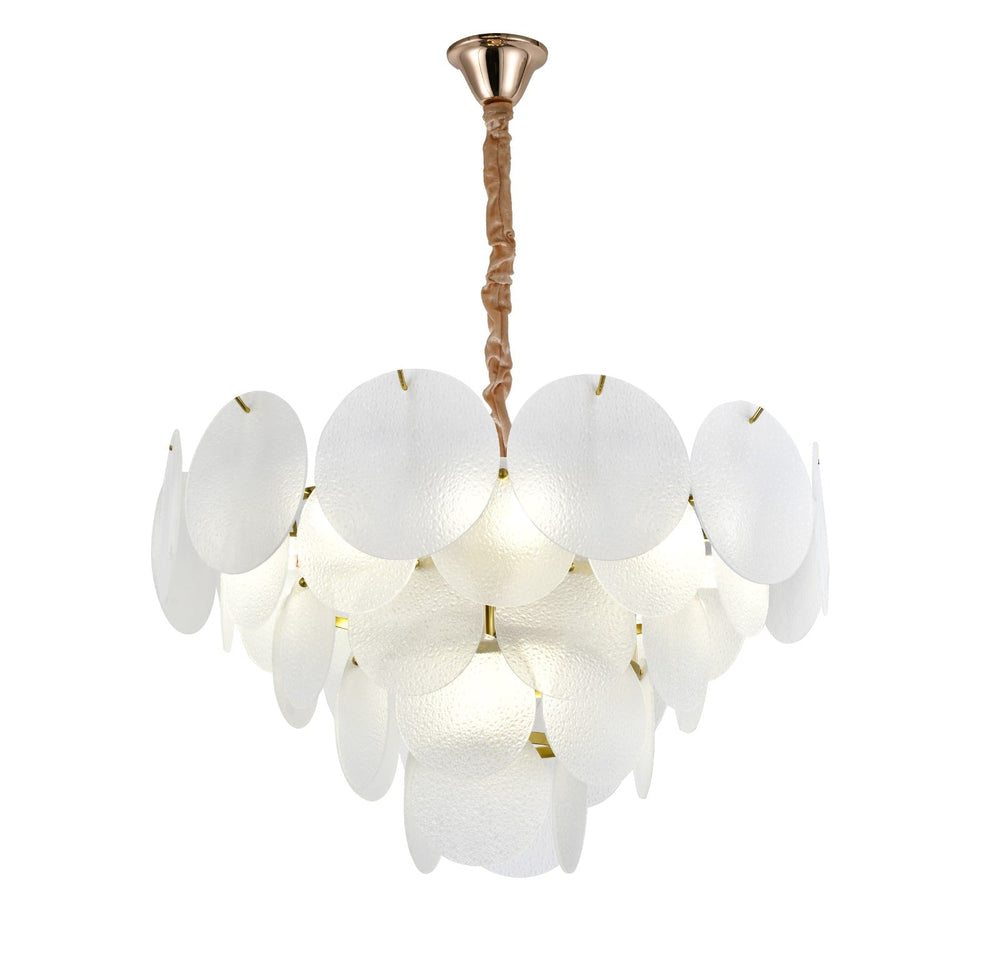 Candelabru modern auriu Ø60 cm cu sticla mata si 10 E27, lumina uniforma pentru dormitor spatios, stil premium si decorativ, model 5867-600 TB.