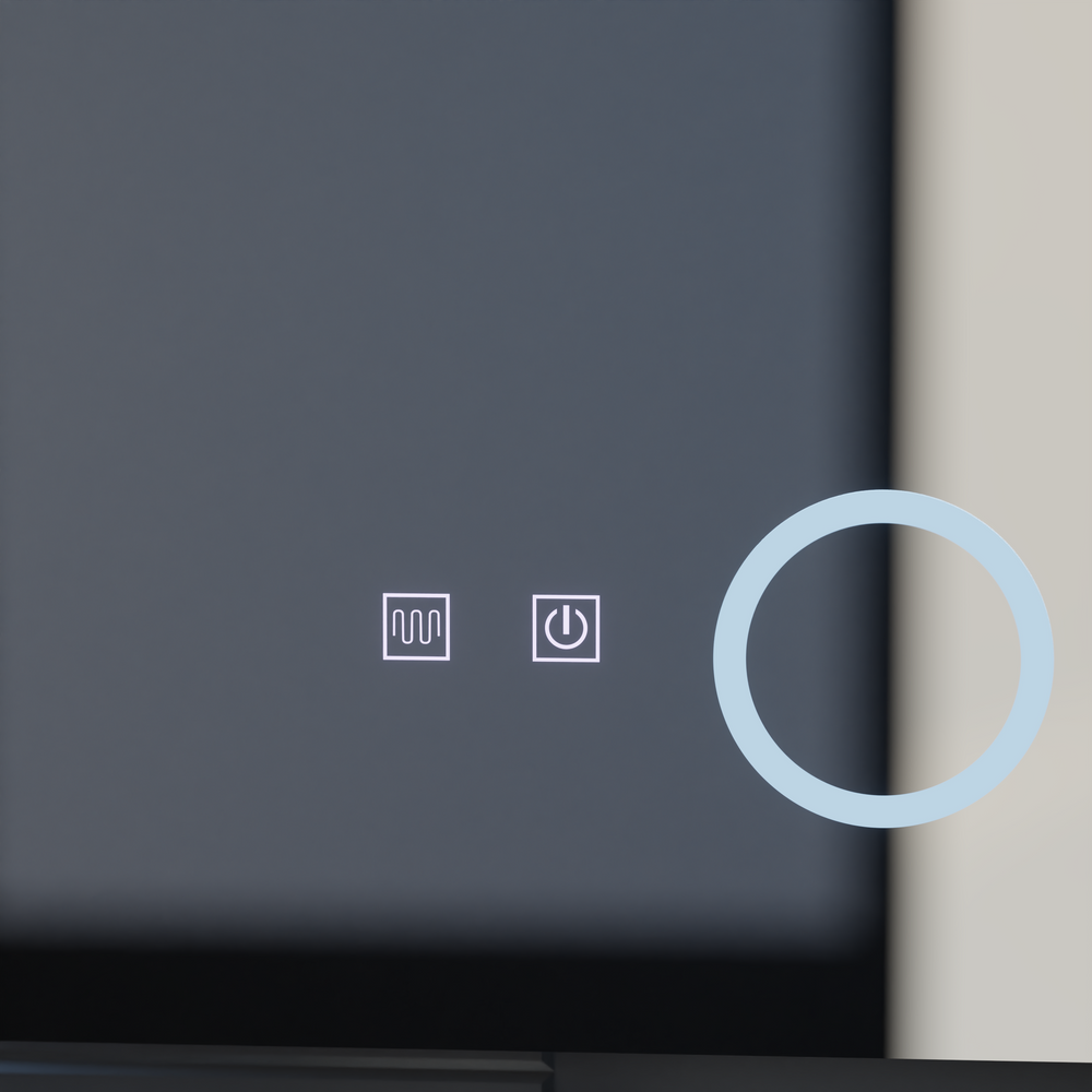 Oglinda smart orizontala 80×60 cm cu LED artistic, dezaburire, control tactil invizibil si geam marire 5X/10X.
