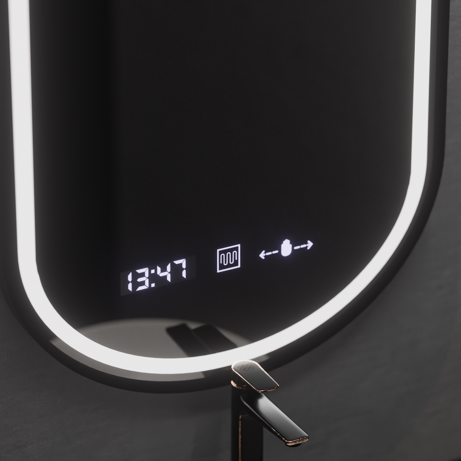 Oglinda smart ovala 50x80 cm cu iluminare LED reglabila, dezaburire si display digital, ideala pentru bai moderne elegante.
