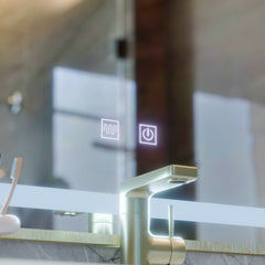 Oglinda smart orizontala cu cadru auriu, LED si antiabur, ideala pentru baie moderna, dimensiune 80×60 cm