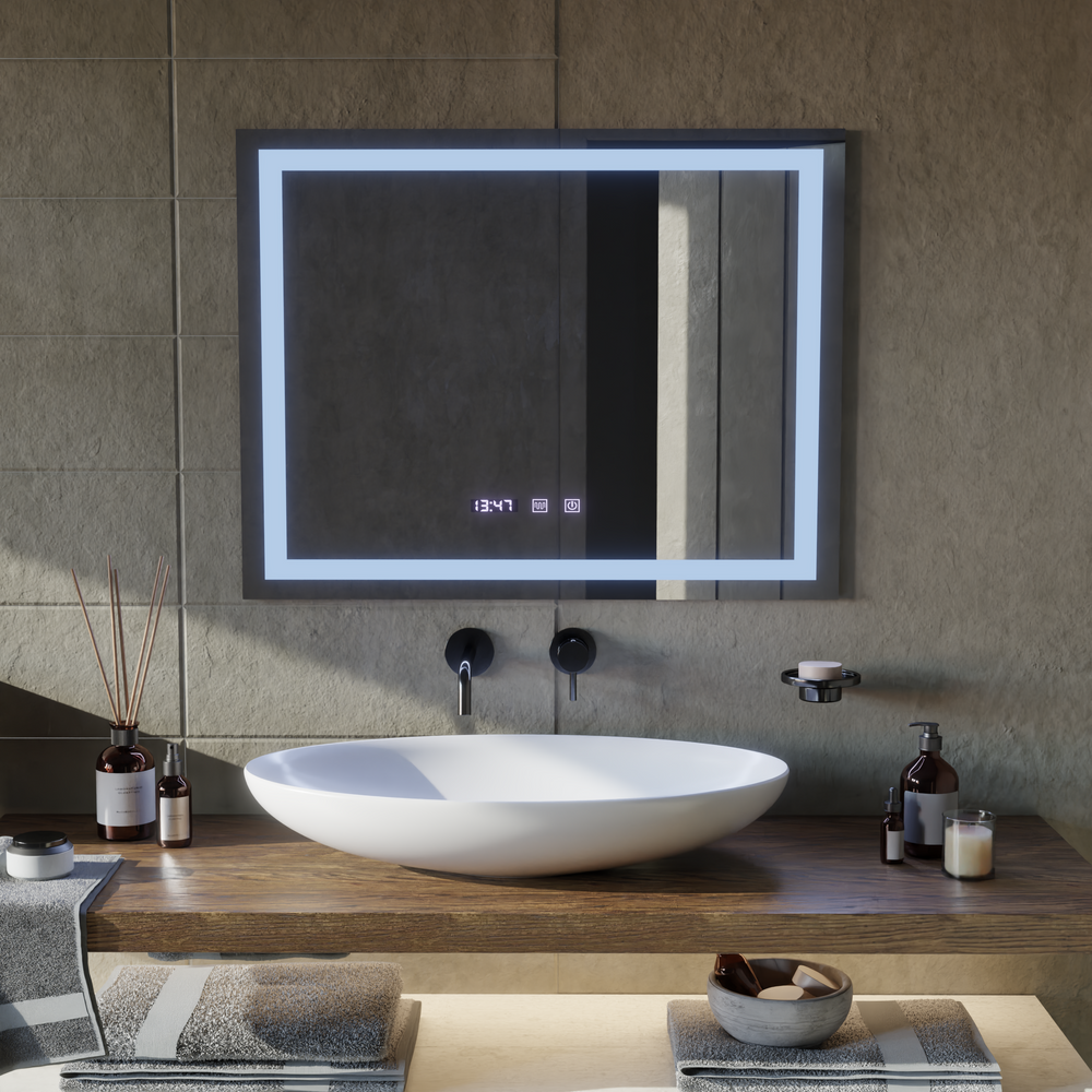 Oglinda smart orizontala cu LED, afisaj digital, dezaburire si control tactil, dimensiune 80x60 cm