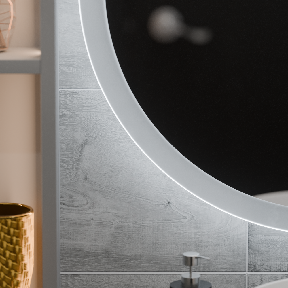 Oglinda LED rotunda 70 cm reglabila cu control touch si dezaburire integrata, ideala pentru bai moderne.
