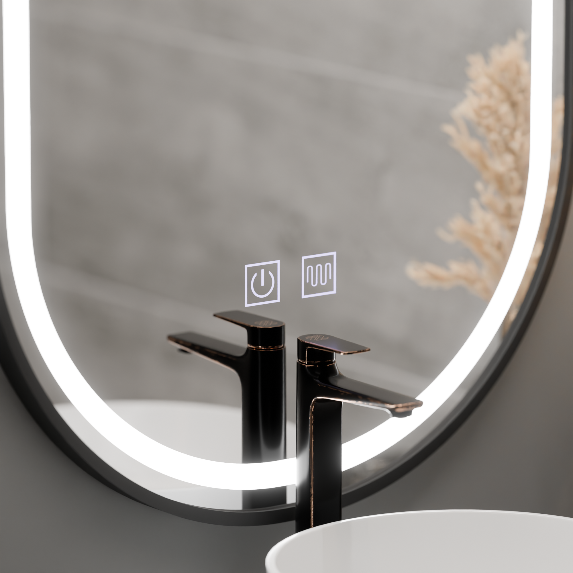 Oglinda smart eliptica 50×100 cm cu LED ajustabil, control tactil si functie anti-abur pentru baie moderna