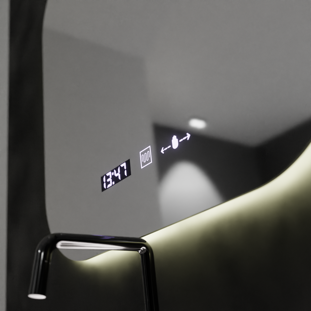 Oglinda LED inteligenta 60x60 cm cu iluminare reglabila, control touch, afisaj digital si functie de dezaburire.
